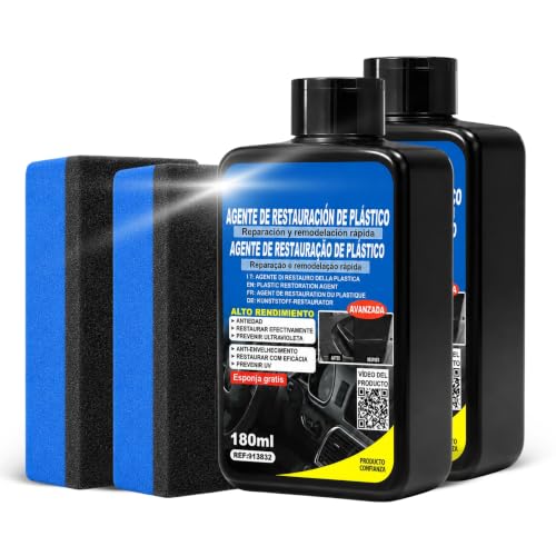 Restaurador De Plasticos Coche, Agente para restaurar plasticos del coche, Protección contra la decoloración, Recupera Brillo Interior del coche, Apto para Coche, Moto y camión, 2 Unidades de 180 ml