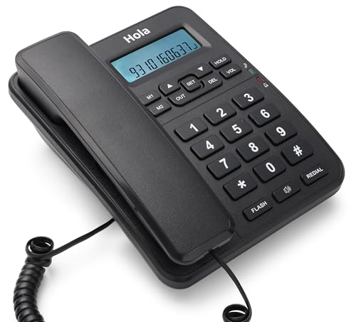 Image of Hola TF 630 Corded Telephone, Caller ID Display, 2-Way Speaker, Desk /Wall Mount, Black