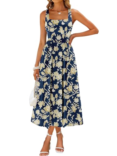 Image of Sureple Midi Dresses for Women 2026 Spring Square Neck Tank Sleeveless A Line Casual Summer Sundresses with Pockets