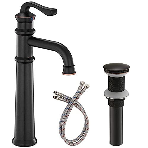 50% Off Discount Greenspring Oil Rubbed Bronze Vessel Sink Faucet Farmhouse Single Hole Single Handle Lavatory Bowl Bathroom Faucet Tall Body with Pop Up Drain Without Overflow Supply Line Lead-Free