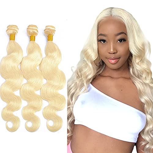 613 Bundles Human Hair Bundles Blonde Body Wave Hair 3 Bundles (12 14 16 Inch) Honey Blonde Bundles 8a Grade Brazilian 100% Unprocessed Virgin Remy Hair Weave Bundles
