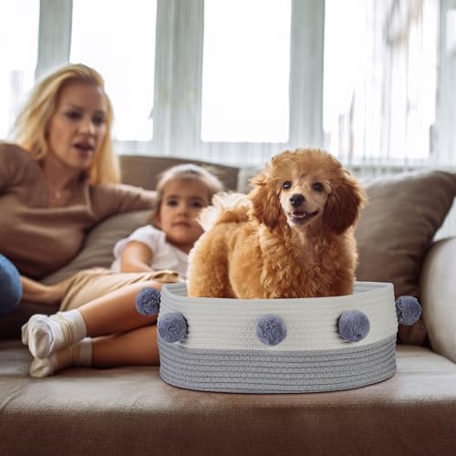 Panier pour chat en coton tressé haut de gamme Relaxdays corbeille grise et blanche