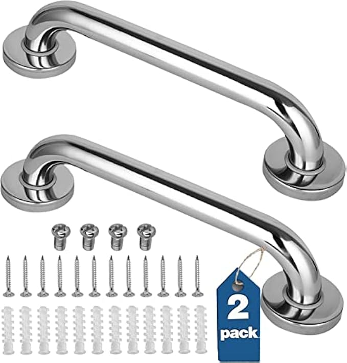 2 Pack Shower Grab Bar, Stainless Steel Bathroom Grab Bar, Shower Handle, Bath Handle, Grab Bars Senior for Bathroom (12 Inch)