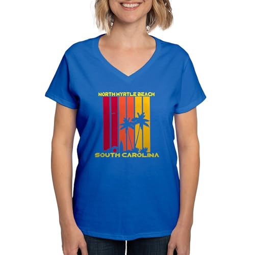 CafePress South Carolina North Myrtle Beach T Shirt Womens Cotton V-Neck T-Shirt Royal