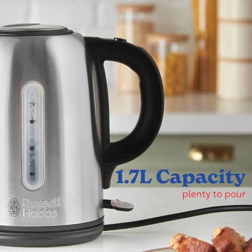 Russell Hobbs Brushed Stainless Steel & Black Electric 1.7L Cordless Kettle (Fast Boil 3KW, Removable washable anti-scale filter, Push to open lid, Perfect pour spout) 20441 - 3