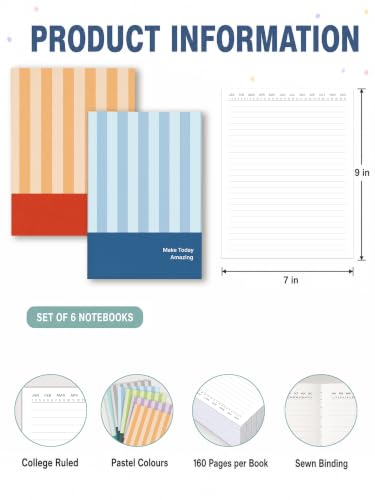 Image of DOODLE Notemate A4 Notebook Pack of 6 | 160 Pages Each | Smooth Paper | Minimal Design Notebooks for School, College, Office, Notes, Lists, Study & Everyday Writing
