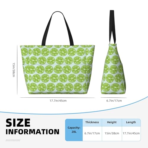 Green Lemon Slices Print Beach Pool Bags Tote For Women Ladies Large Gym Tote Carry On Bag For Weekender Travel Waterproof4