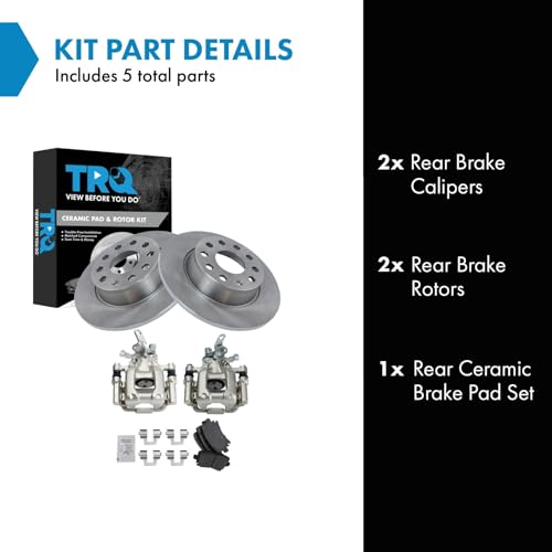 Image of TRQ Rear Brake Pad and Rotor Set Ceramic Calipers Compatible with 2010 Audi A3 A3 Quattro Volkswagen Jetta