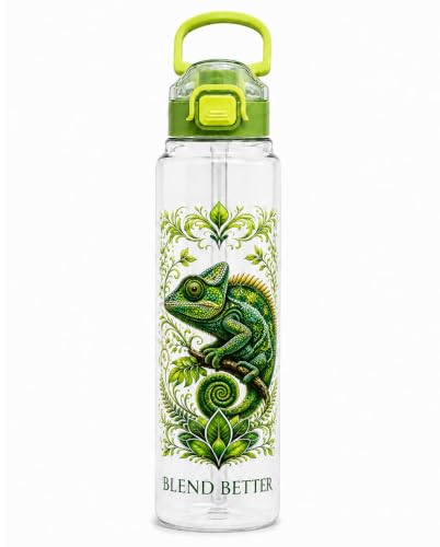Image of Blend Better Chameleon Printed Water Bottle 1 Litre with Straw & Gulp Drinking