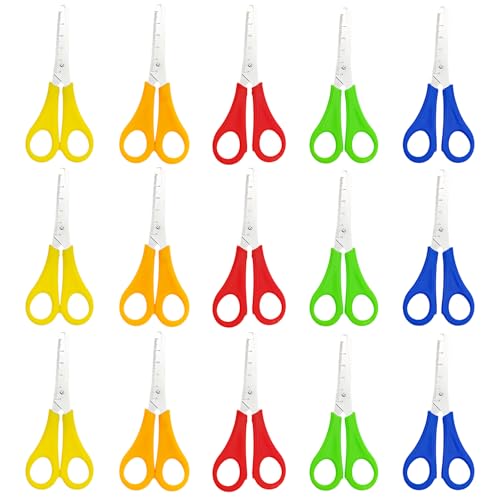 TenaLucy 15 Stück Kinderscheren 13 cm mit Skala, 5 Farben Bastelschere