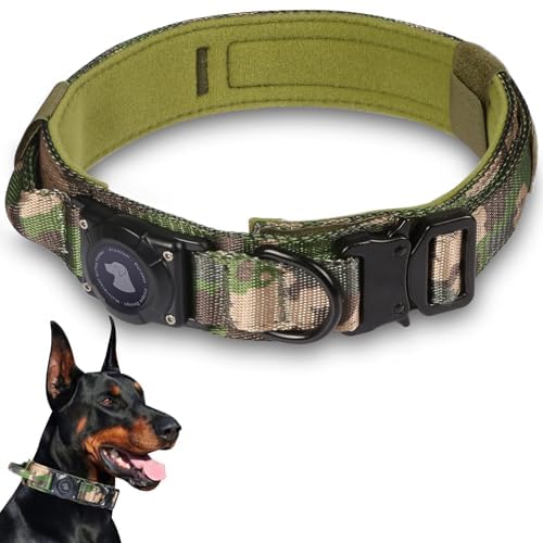 2026 Upgrade Waterproof Tactical AirTag Dog Collar, Built in AirTag Holder