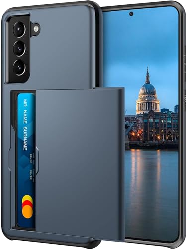 XYZNTMF Coque pour Samsung Galaxy S21 FE - Coque antichoc avec porte-cartes - En silicone TPU souple - Coque de protection en polycarbonate rigide et mat -...