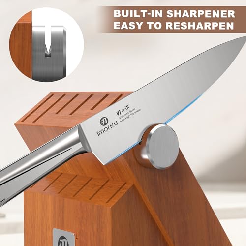 Image of imarku High Carbon Stainless Steel Gyutou Knife Set with Block, Precision-Forged Razor Sharp 10-15 Edge, Ergonomic Non-Slip Handle, Built-in Sharpener, Brown, Best Gift Choice, Cooking Enthusiasts