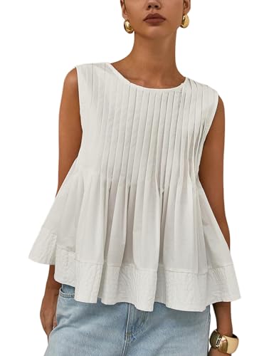 Yimoon Womens Peplum Tops Pleated Ruffle Tank Top Y2K Sleeveless Blouse Summer Flowy Babydoll Shirts