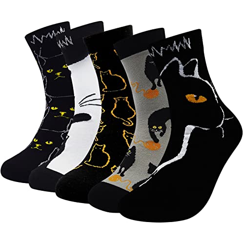 ZFSOCK Damen Bunte Socken Lustige: Baumwolle Witzige Socken mit Motiv Karikatur Tier Katze Niedlich Coole Socken Halloween Weihnachten Geschenkideen für Frauen Mädchen 5 Paar