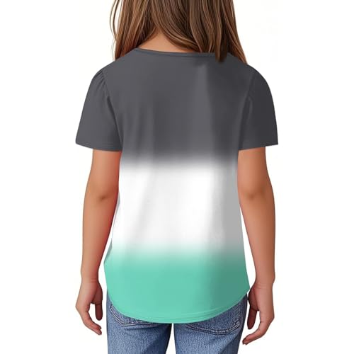 Girls Short Sleeve Pleated T-Shirts Summer Crewneck Casual Tops for Kids 2-13 Years2