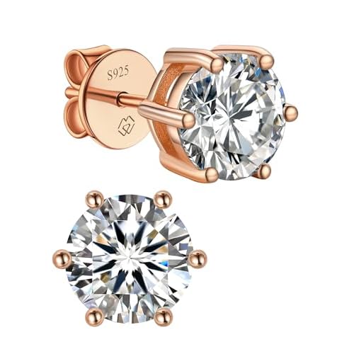MomentWish 14K Gold Plated Stud Earrings, Birthday Gifts for Women, 1-2 Carat Moissanite Earrings, Lab Created Diamond Earring, Yellow/Rose Gold Plated 925 Sterling Silver Earring Jewelry Wo
