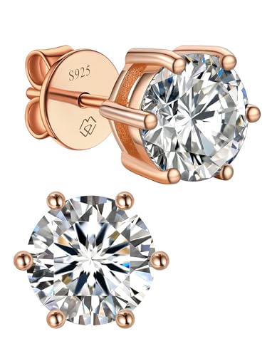 MomentWish Moissanite Ohrstecker Rosegold 0 6 Karat/4 mm Goldene Ohrringe 585 Damen mit Stein Hypoallergene Echt Silber Geschenk für Frauen Mama-6 Prong