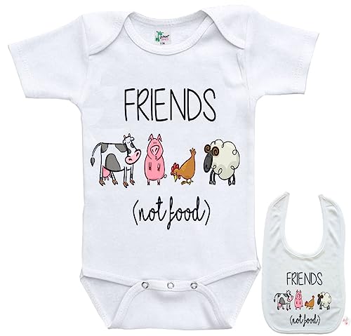 Friends Not Food Baby Onesie Cute vegan Newborn Bodysuit Outfit Onesie & Bib Set