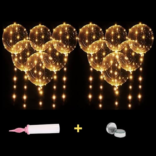 PACK TOUT INCLUS PREMIUM - 12 Ballons lumineux LED de 50cm de GRANDE QUALITÉ (TF) - INCLUS : Pompe, Piles, Elastiques, Mètre. 3 éclairages - Noel/Saint...
