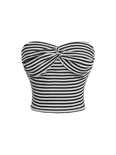 SOLY HUX Women's Striped Tube Tops Twist Front Sleeveless Bandeau Crop Tank Tops Beach Vacation Clothes