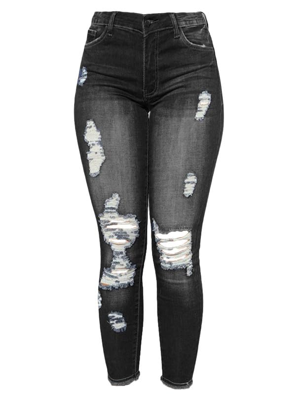 Andongnywell Women's Stretchy Ripped Hole Skinny Jeans Butt Lifting Distressed Denim Pants with Pockets Trousers