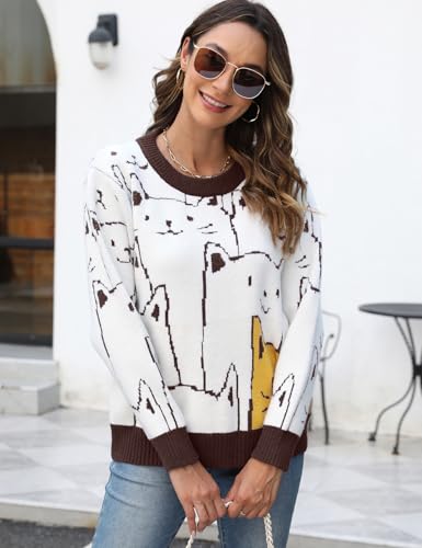 Image of Arssm Womens Cat Sweaters 2024 Long Sleeve Oversized Cute Kawaii Cartoon Crewneck Pullover Knit Sweater Top