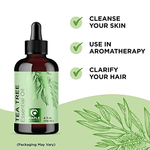 Image of Pure Tea Tree Oil for Hair Skin and Nails - 100% Pure Undiluted Tea Tree Essential Oil with Dropper for Topical Uses Aromatherapy Diffusing and Home and Beauty DIYs - Vegan and Cruelty Free (4 Fl Oz)