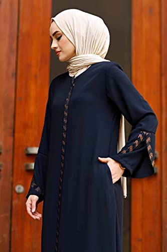 istanbul styles Women's Abaya Long Sleeve Open Quarry Floor Length Zipper Floor Length Turkish Islamic Fashion (Navy Bule, XX-Large)