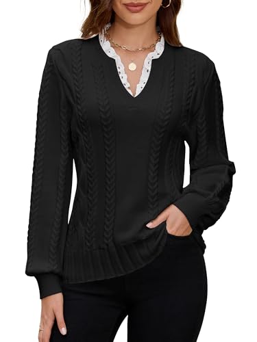 Angashion Womens Sweaters Long Sleeve Casual V Neck Jumper Tops Fall Winter Knit Pullover Sweater