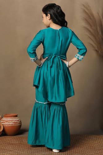 Image of Fashion Dream Girl's Chanderi Silk Ethnic Kurta and Sharara Set|Kids Salwar Suit Set|Sharara Set for Girls