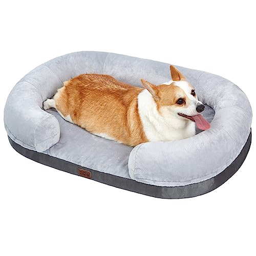 Pettycare-38-inches-Memory-Foam-Dog-Beds-for-Large-Dogs-Orthopedic-Dog-Bed-Washable-with-Removable-Cover-and-Waterproof-Liner-Couch-Pet-Bed-Sofa-with-Sides-and-Antislip-Bottom-Fits-up-to-75lbs-Grey