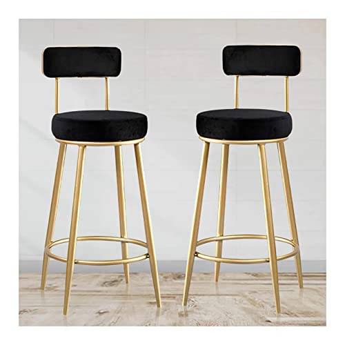 GHJCLF Tabouret de Bar avec Dossier, Ensemble de 2 chaises de Petit-déjeuner de Cuisine, Tabouret de Bar en Velours, Repose-Pieds Haut, siège rembourré de 25,6 Pouces, Noir Brilliant