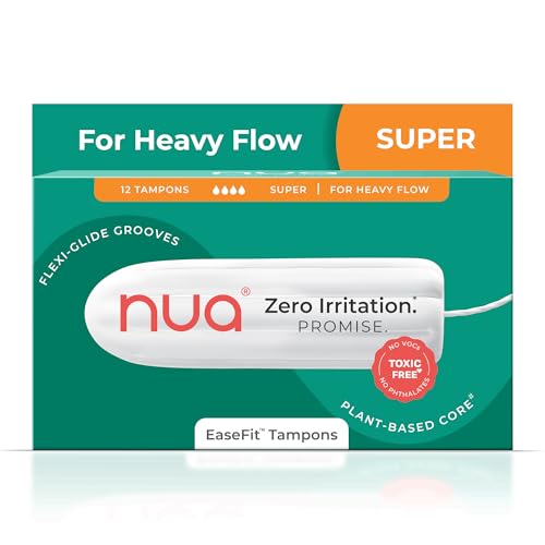 Image of Nua EaseFit Tampons for Heavy Flow | 12 Tampons | Gynaecologically Tested | Hypoallergenic | Rapid Absorption Core | Leak-Proof Protection