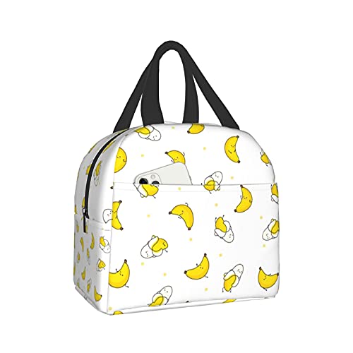 Yellow Kawaii Banana Lunch Box Travel Bag Picnic Bags Insulated Durable Shopping Bag Back To School Reusable Waterproof Bags For Man Woman Girls Boys