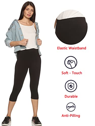 Image of OUTFLITS Women's Knee-Length Cotton Spandex Essential Capri Stretchy Leggings |Small - 2XL Adult |Yoga Leggings, Workout, Gym, Running 3 /4th Leggings for Women(OFLLC)