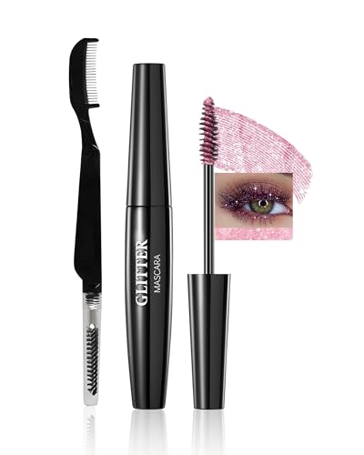 Pink Glitter Mascara,Shimmer Sparkle Diamond Colored Mascara for Eyelashes Define Long Lasting Curling,Multi-Use Shimmer Voluminous Colorful Máscara Party Stage Use Eyes Makeup for Women-04