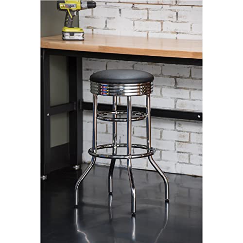 Trinity Heavy Duty 30 Inch Stools, Bar-Height Swivel Chrome Kitchen Counter, Garage, Or Workshop, Black Faux Leather Seat, Fully Assembled, 2-Pack #TOP3