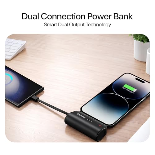 Image of Mini Power Bank, 5000mAh, 65W PD Super Fast Charging, Black, with Wrist Strap, for Travel and Everyday Use