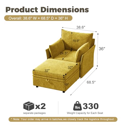 Sillón con Ottoman Plegable Amarillo miniatura 2