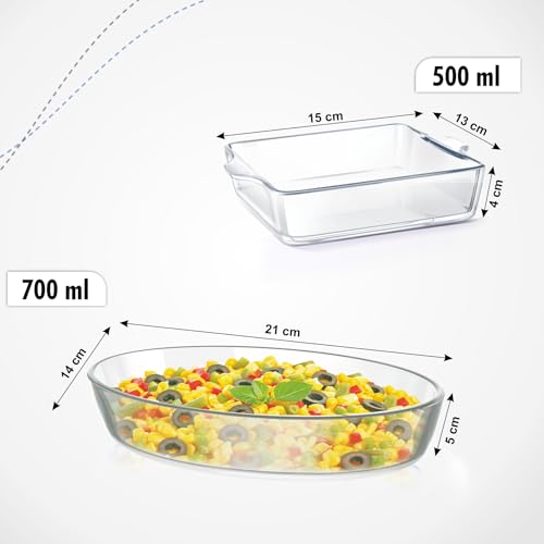 Image of Signoraware Bake 'N' Serve Borosilicate Glass Dish Set| Microwave Safe| Baking & Serving| Crack Resistant| Reheating Food| Ideal Gifting Set (700ml + 500ml| Set of 2| Clear)