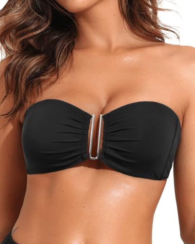 Image of Women Bandeau Bikini Top Strapless Swimsuit Top | Twist Front, Adjustable Straps, Non-Slip, Built-in Cups for Secure Fit