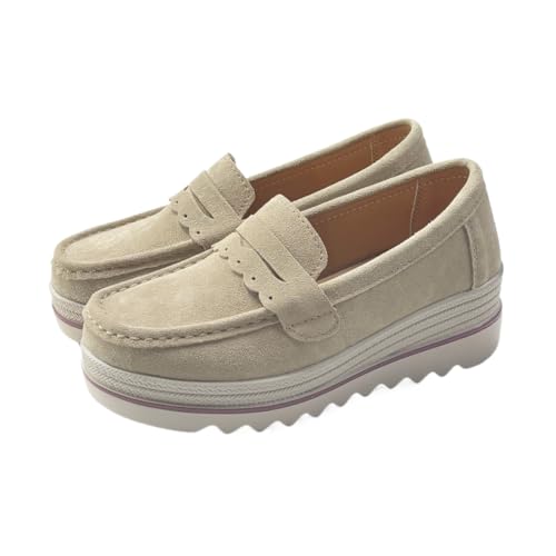 Image of Ruiatoo Women's Slip-On Platform Loafers Suede Wedge Mocs Low-Top Lightweight Casual Office, Travel, Daily Walking Shoes