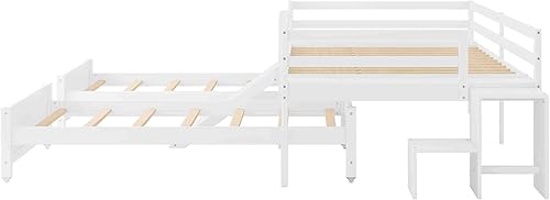 Miniatura 8 de Cotoala Litera matrimonial sobre matrimonial con nido de tamaño individual y 3 escaleras de almacenamiento no requiere somier fácil montaje