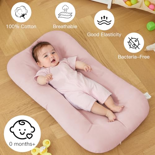 Image of Baby Lounger for Newborn, Bionic Design Baby Lounger, Soft Organic Cotton Breathable Lounger for Infants 0-24 Months (Pink)