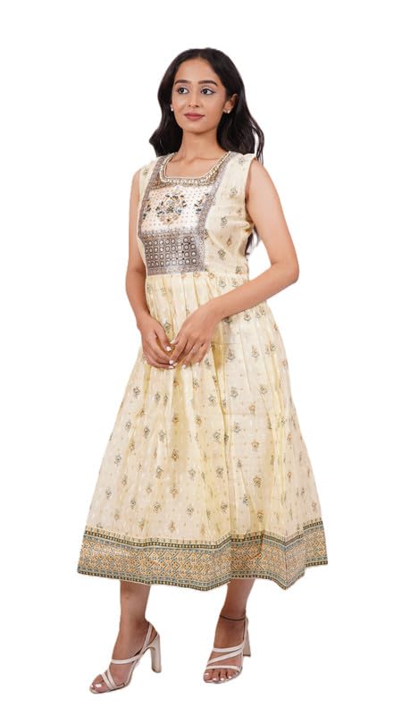The S.W.A.D.E.S Style Silk Blend Vanilla Sun Anarkali Top, Stylish and Comfortable Top for Women and Girls, Perfect for Casual Wear (Vanilla Yellow)