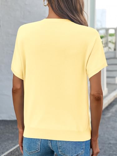 Image of Saodimallsu Women's Short Sleeve Crew Neck Knit Pullover Sweater | Casual Basic, Crew Neck, Loose Knit Pullover, Summer Lightweight