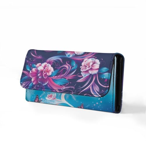 Image of AFPANQZ Turtle Retro Flower Womens Wallet, RFID Slim Wallets for Women, Thin Ladies Credit Card Holder Purse, Cute Leather Bifold Clutch