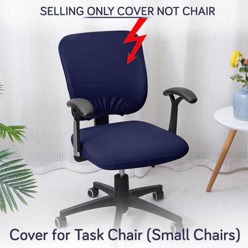 Image of HOKIPO 'SereneSolids' 140 GSM Office Chair Cover for Task Chair - 140 GSM Stretchable Fabric - Washable & Anti-Slip - Fits Small Office Chairs Without Headrest, Navy Blue (AR-5224-NBLU)