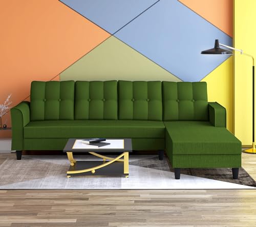 Image of Adorn India Maddox Tufted L Shape 6 Seater Sofa Set RHS (Green) (3 Year Warranty)